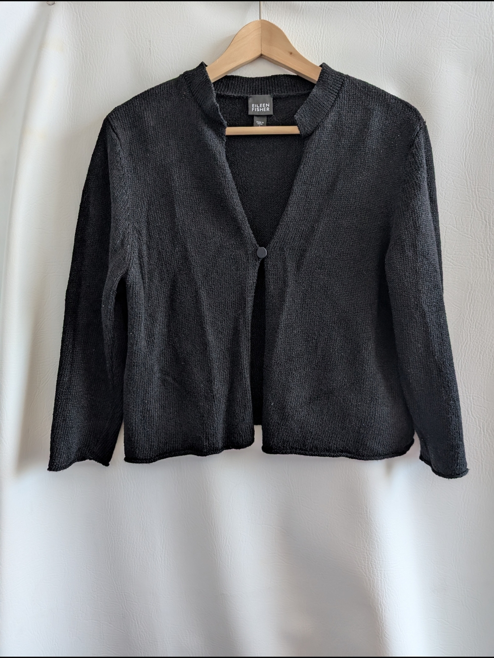 Eileen Fisher Black Silk Blend Textured Yarn Knit Cardigan Sweater - L